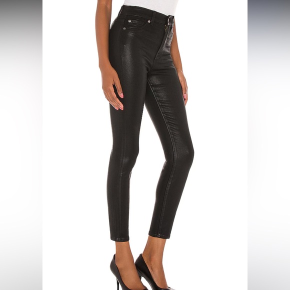 7 for all Mankind The High Waist Ankle Skinny With Faux Pockets in Black Coated - Picture 5 of 6